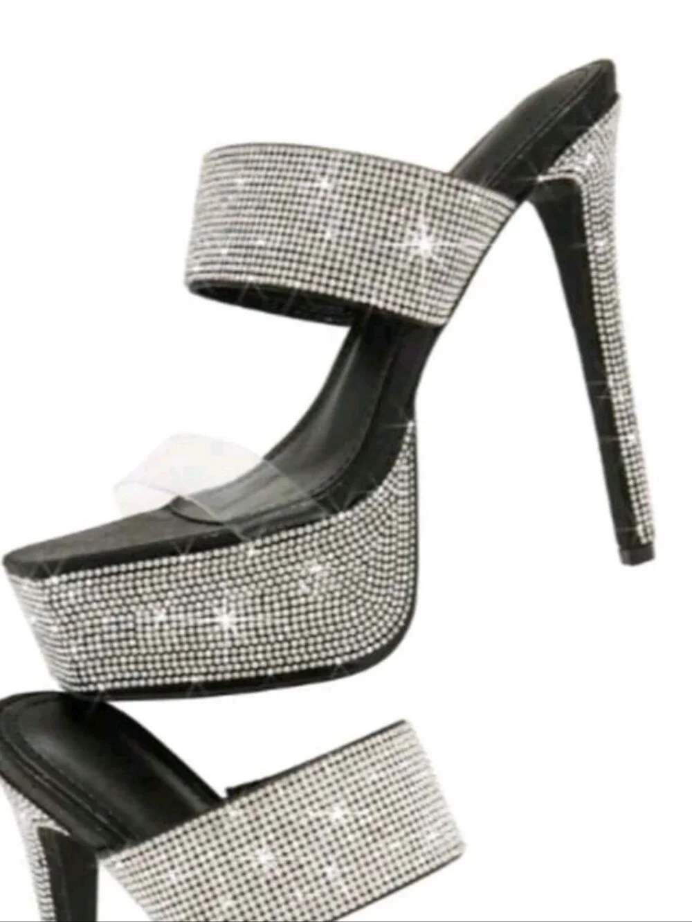 Silver Crystal Embellished Platform Heels for Women